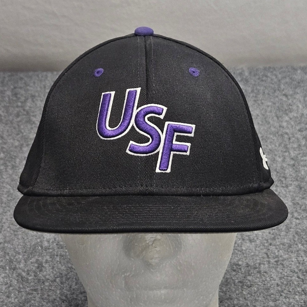 University South Florida Bulls Hat 7 1/4 Black Purple USF NSIC Flat Brim Cap‎